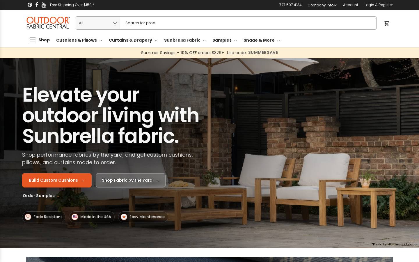 Outdoor Fabric Central homepage screenshot