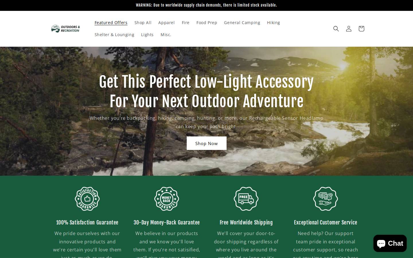 outdoorsandrecreation.com homepage screenshot