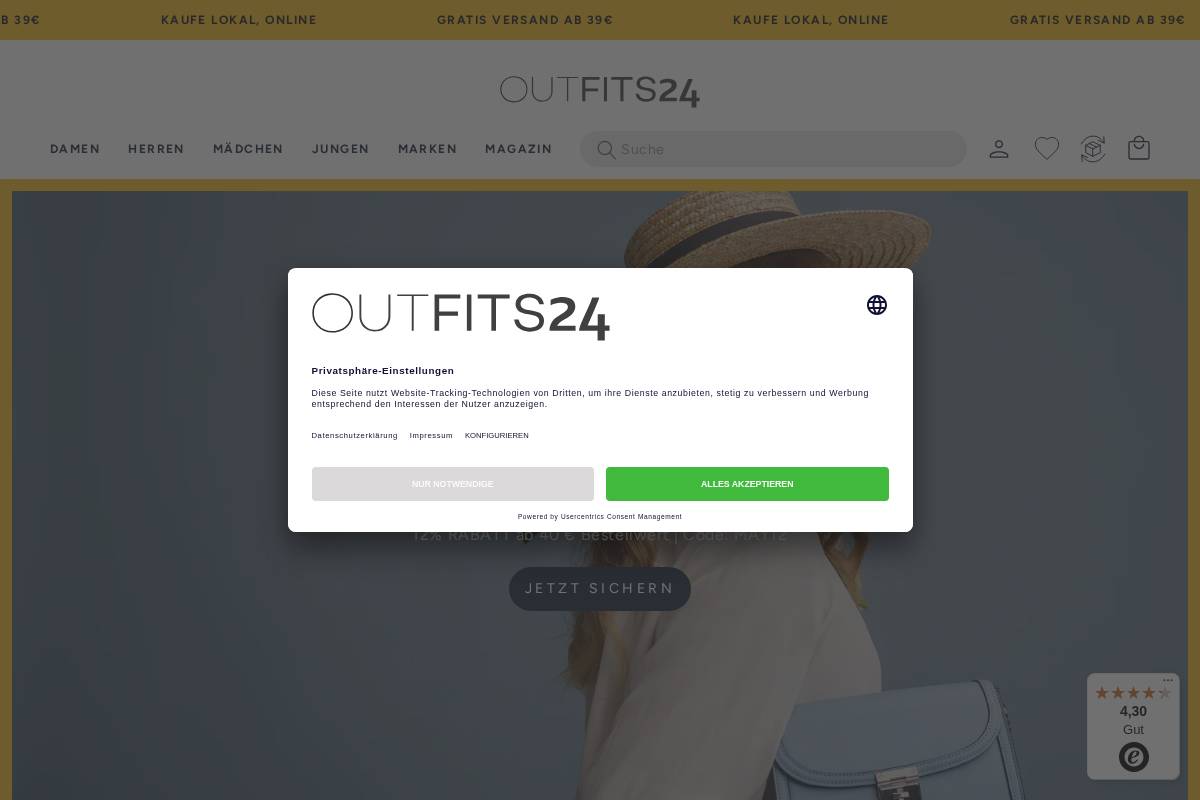 outfits24.de homepage screenshot