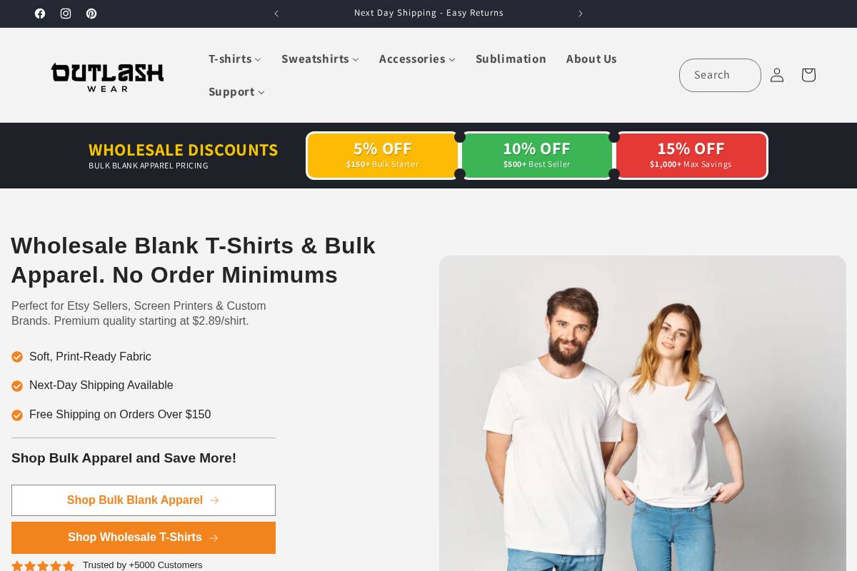 Outlashwear homepage screenshot
