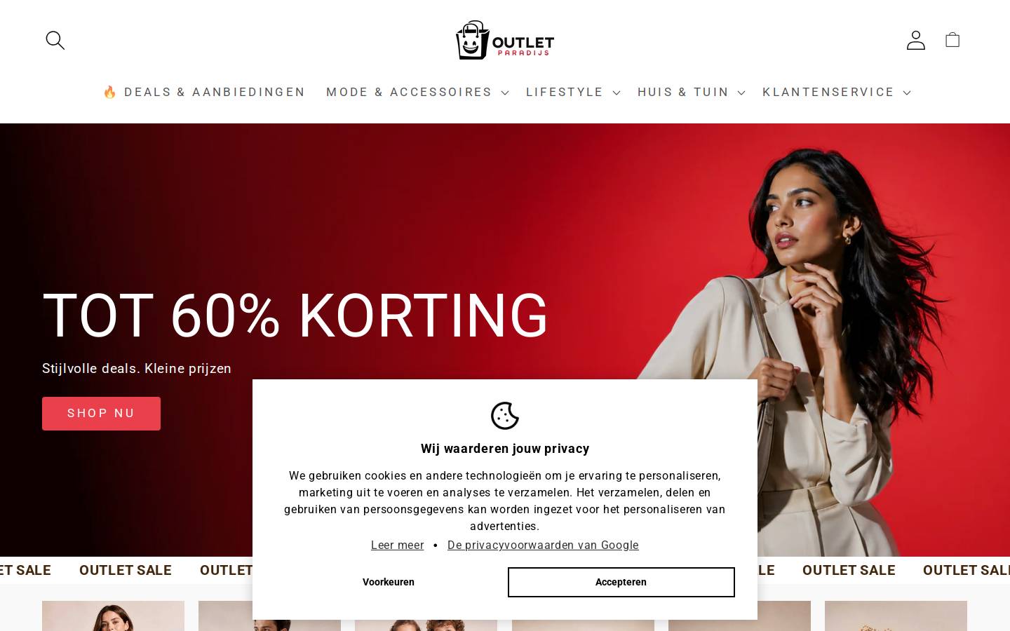 Outlet Paradijs homepage screenshot