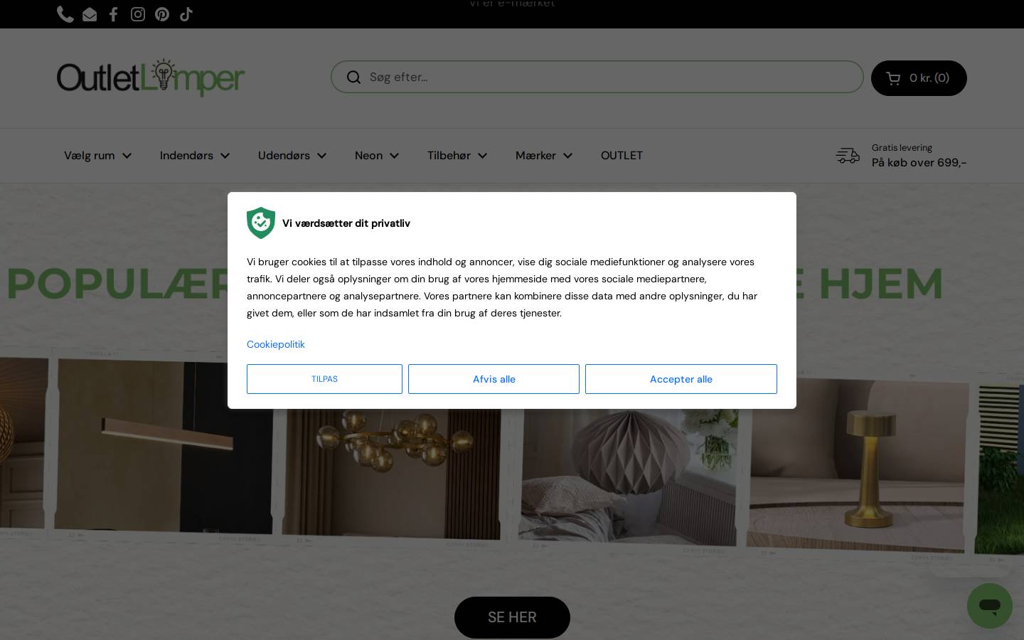 OutletLamper.dk homepage screenshot
