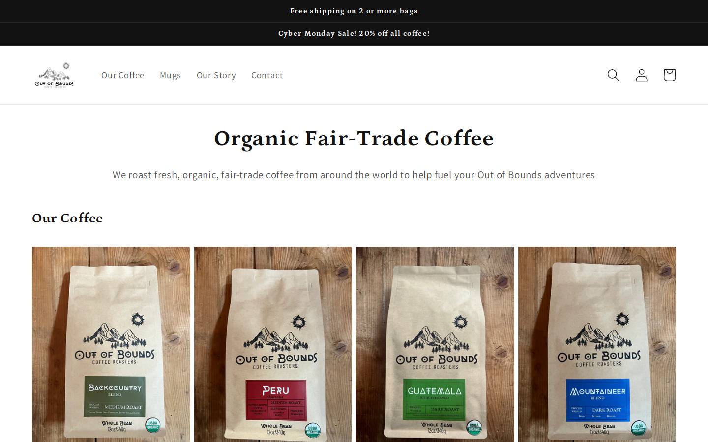 outofboundscoffee.com homepage screenshot