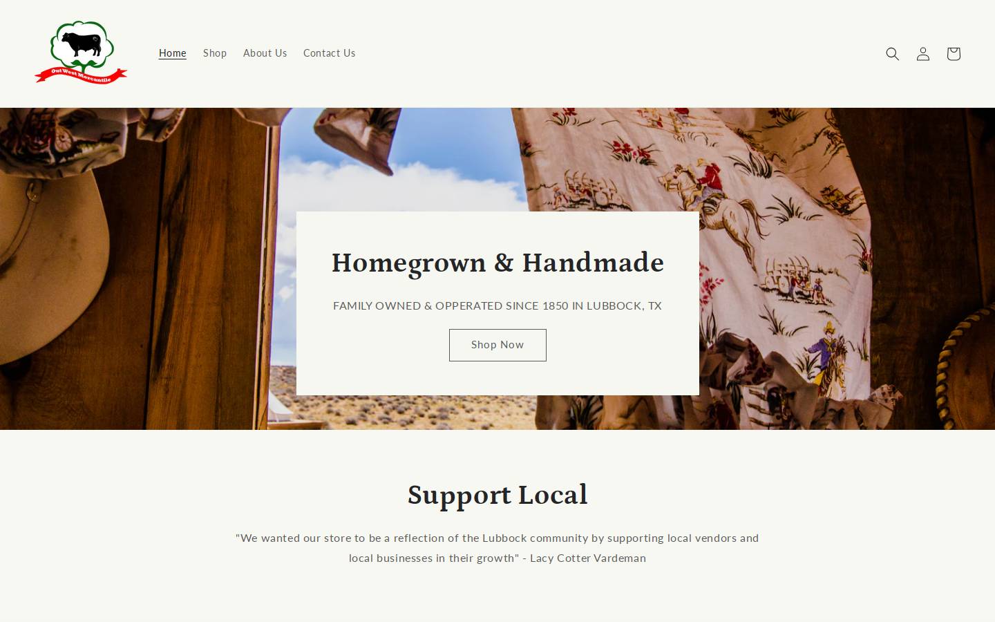 outwestmercantilelubbock.com homepage screenshot