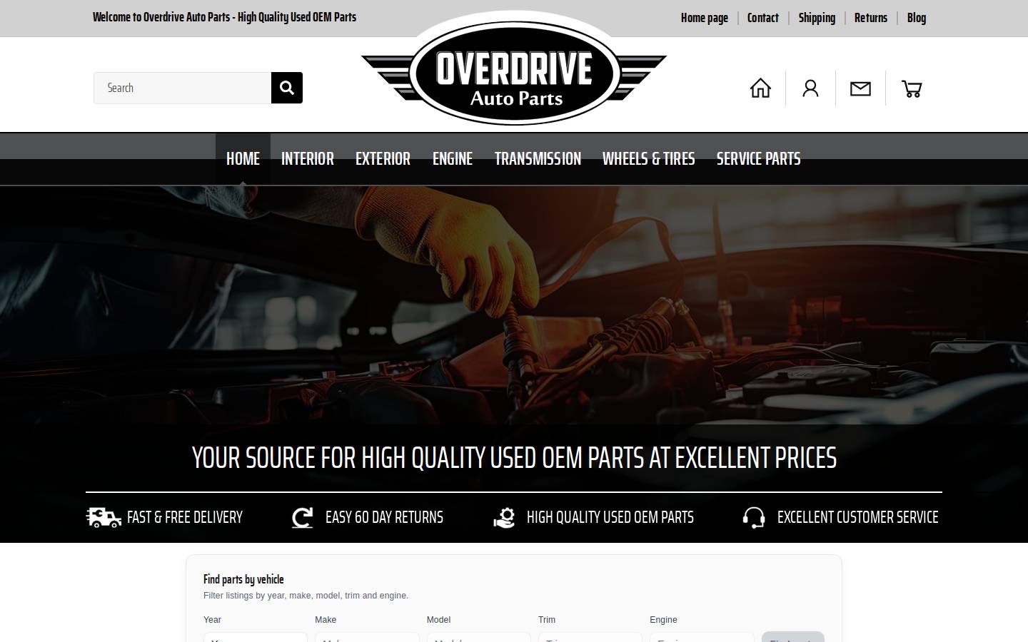 overdriveautoparts.com homepage screenshot