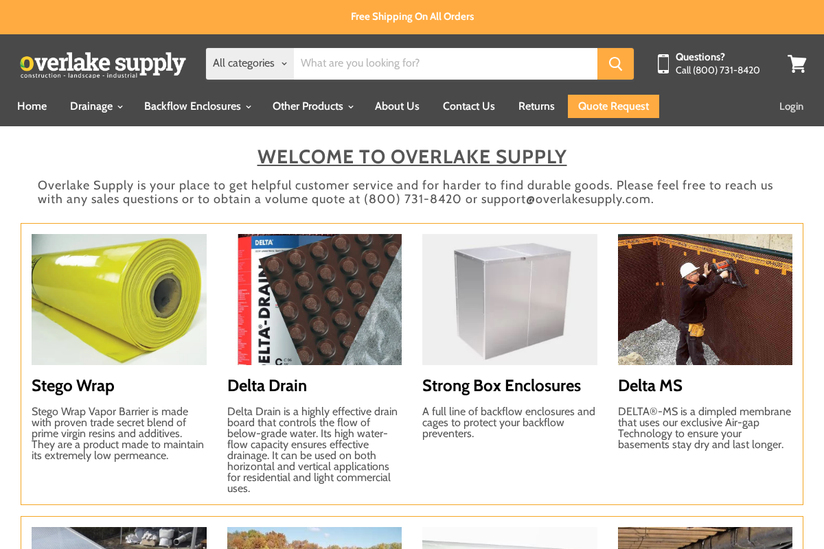 Overlake Supply homepage screenshot