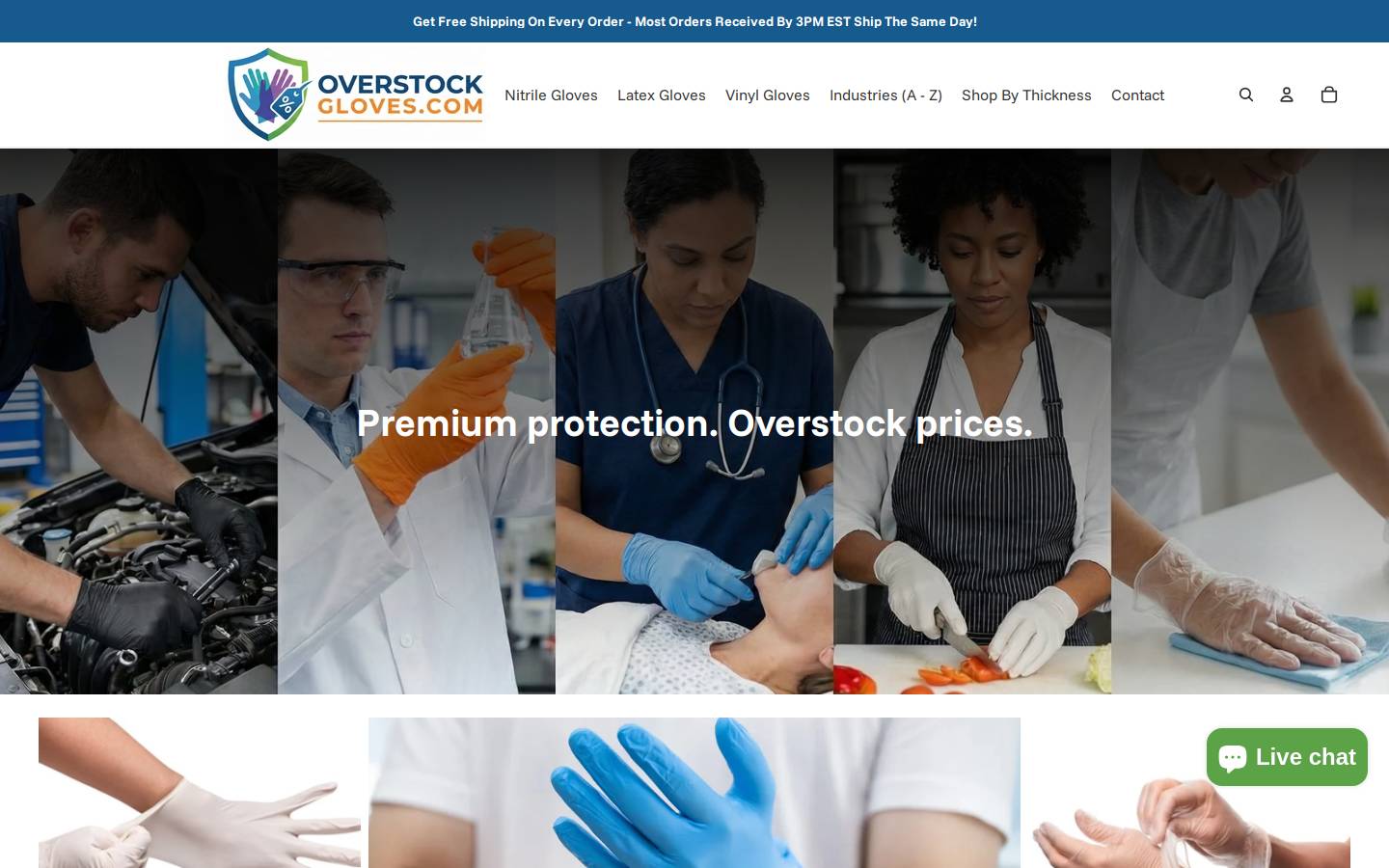 overstockgloves.com homepage screenshot