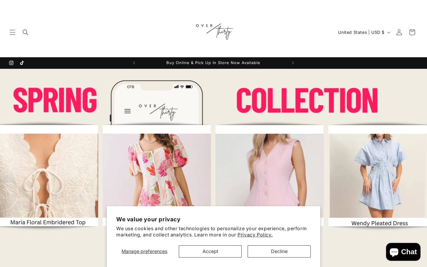 overthirtyboutique.com homepage screenshot