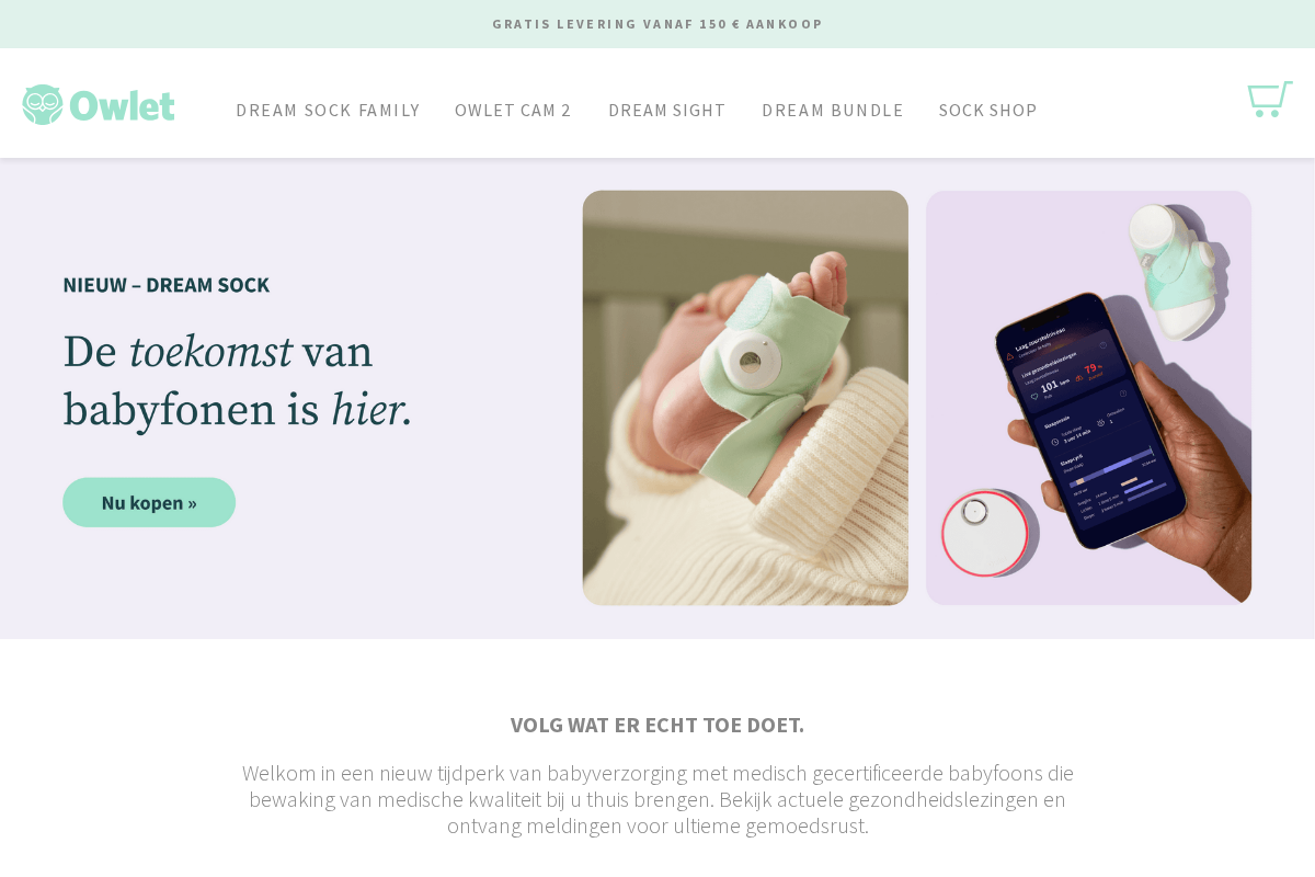 Owlet Baby Care homepage screenshot