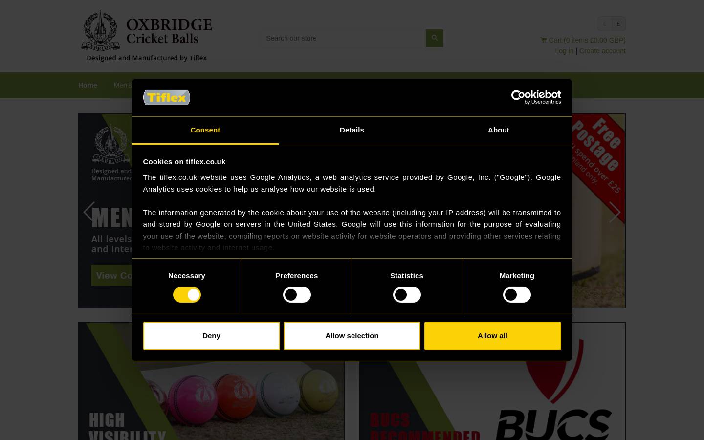 oxbridgeballs.co.uk homepage screenshot