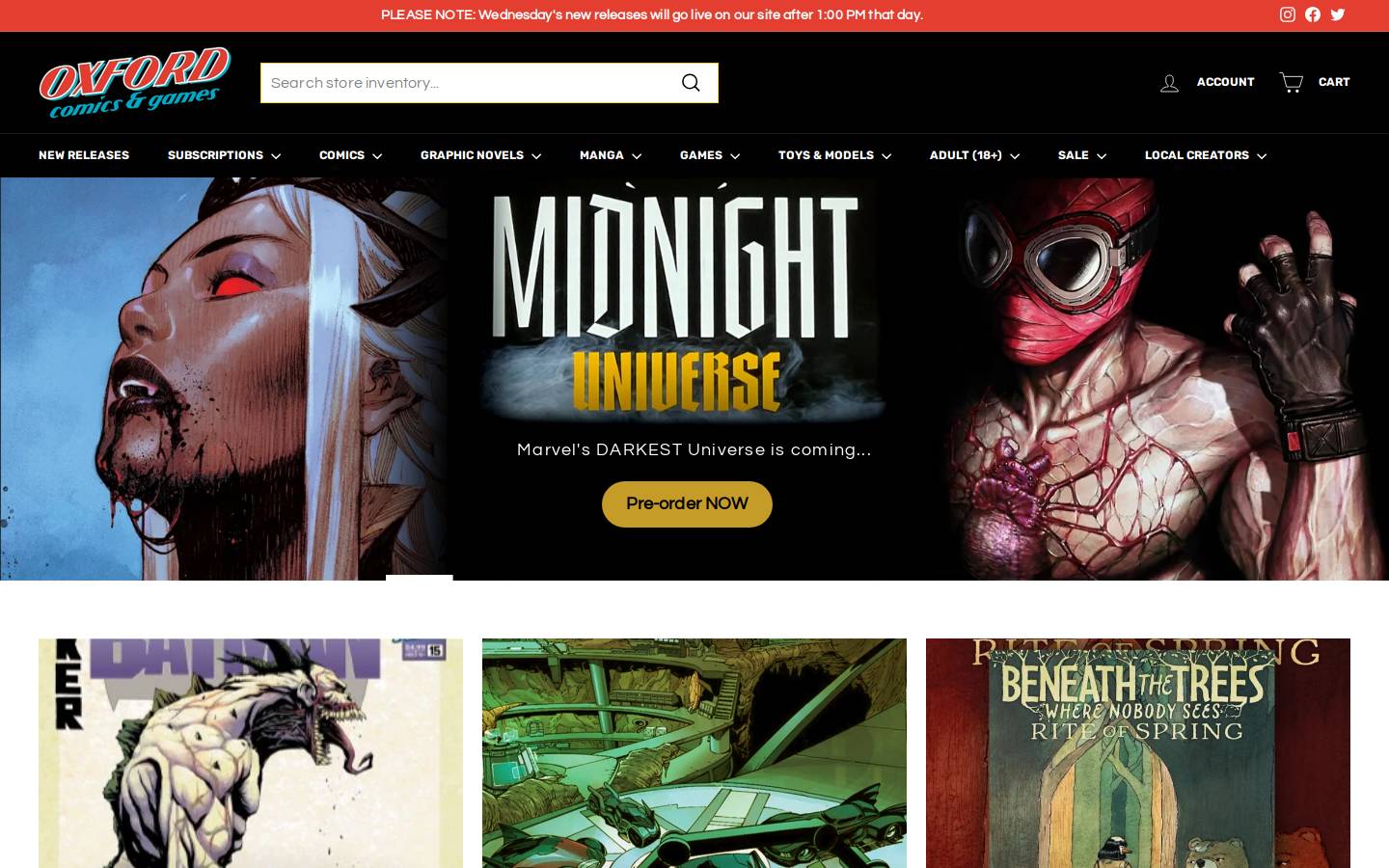 oxfordcomicsandgames.com homepage screenshot