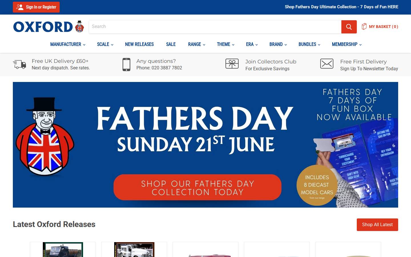Oxford Diecast homepage screenshot
