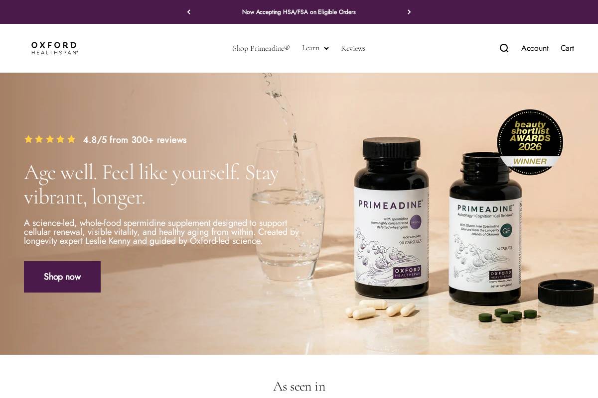 Oxford Healthspan homepage screenshot