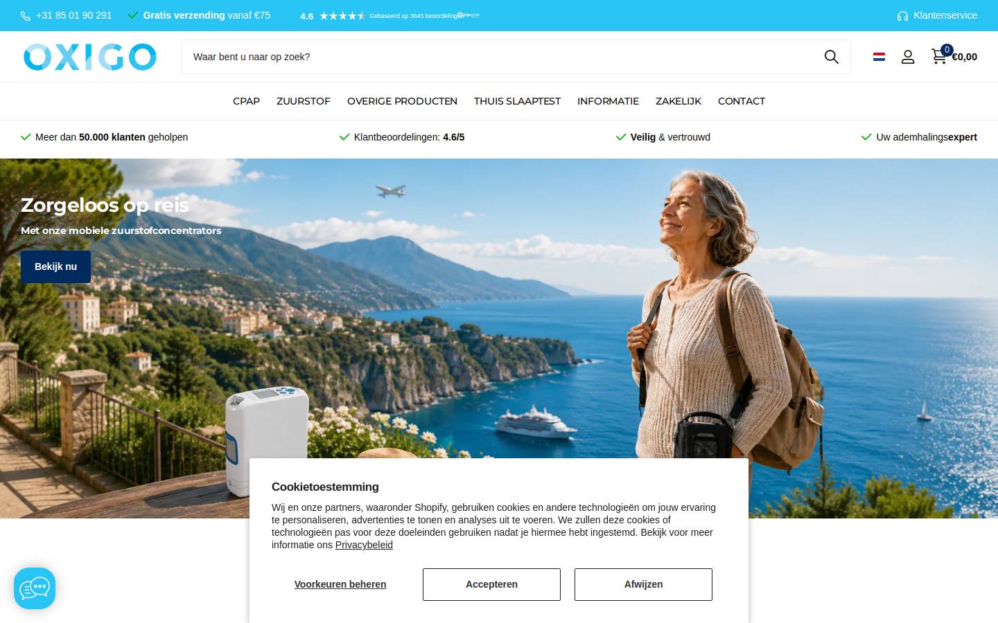 Oxigo homepage screenshot