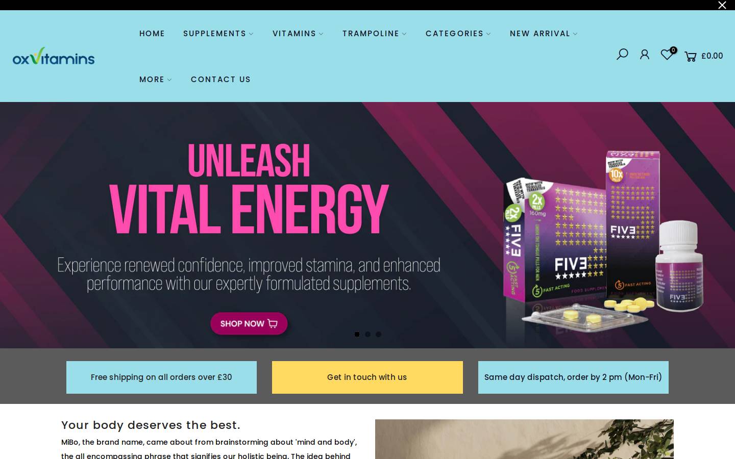 oxvitamin.com homepage screenshot