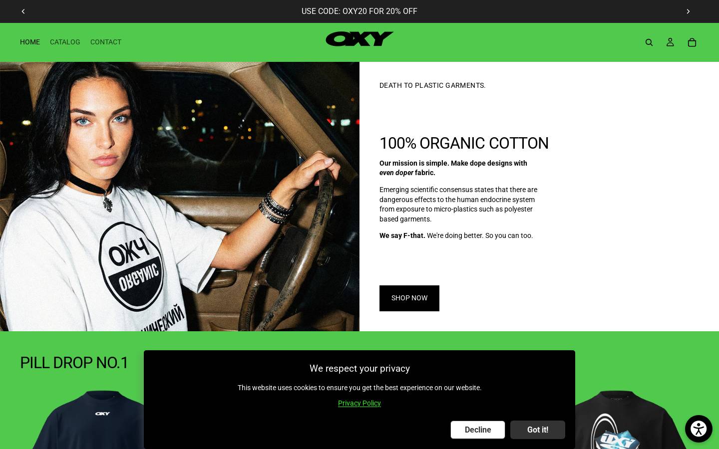 oxycottonorganic.com homepage screenshot