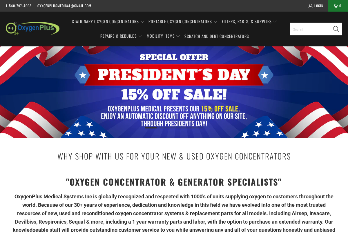 OxygenPlus Medical homepage screenshot