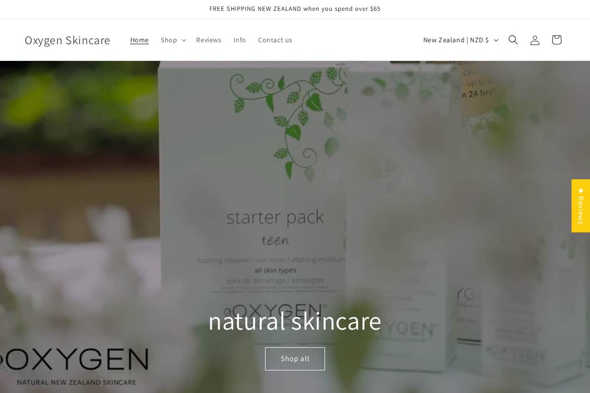 oxygenskincare.co.nz homepage screenshot
