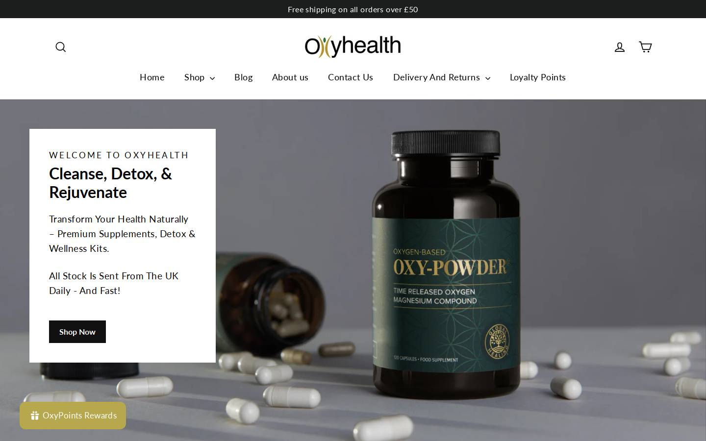 Oxyhealth homepage screenshot