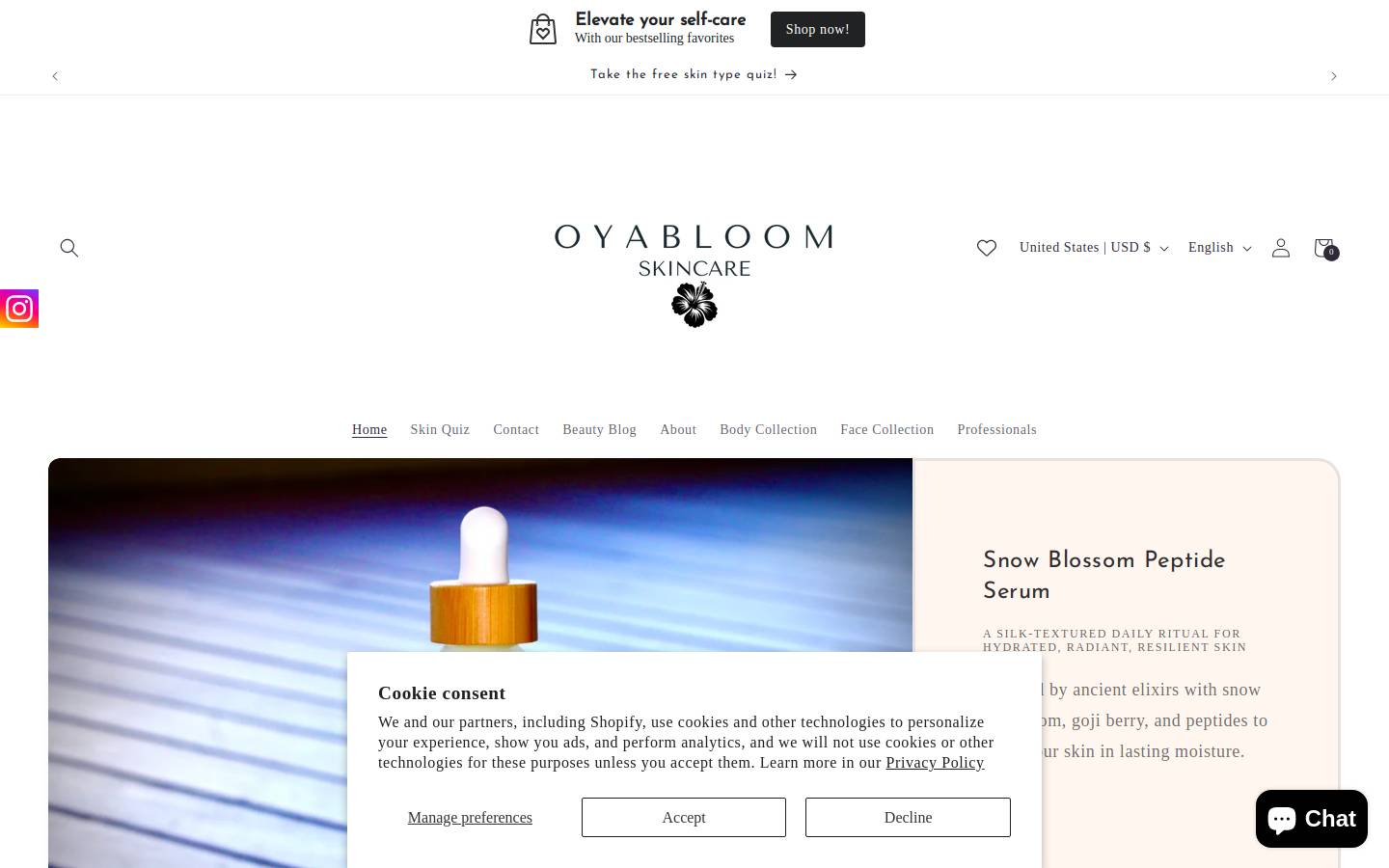 oyabloom.com homepage screenshot
