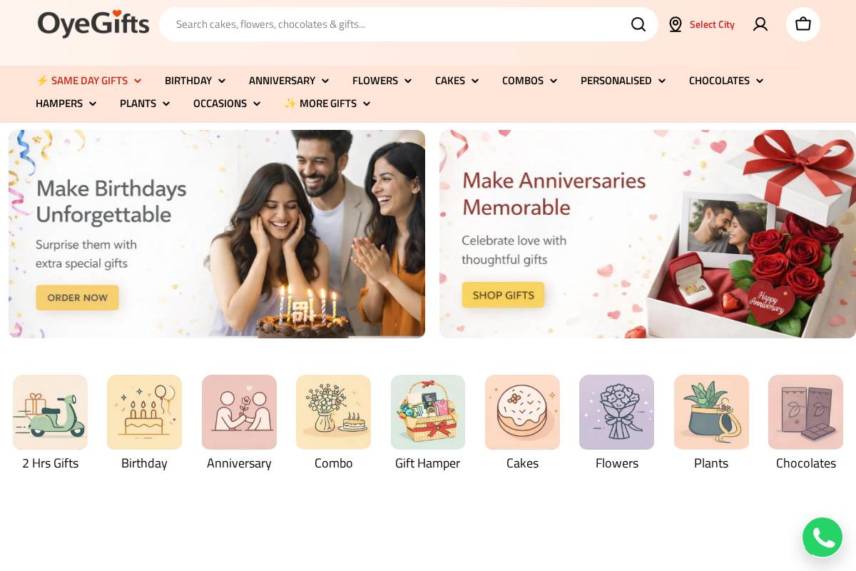 Oyegifts homepage screenshot