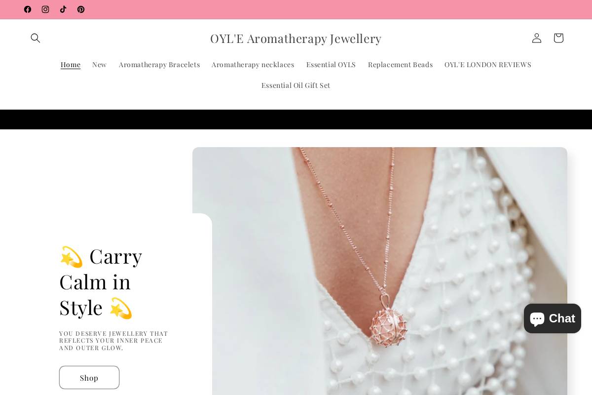 OYL'E London Aromatherapy Jewellery homepage screenshot