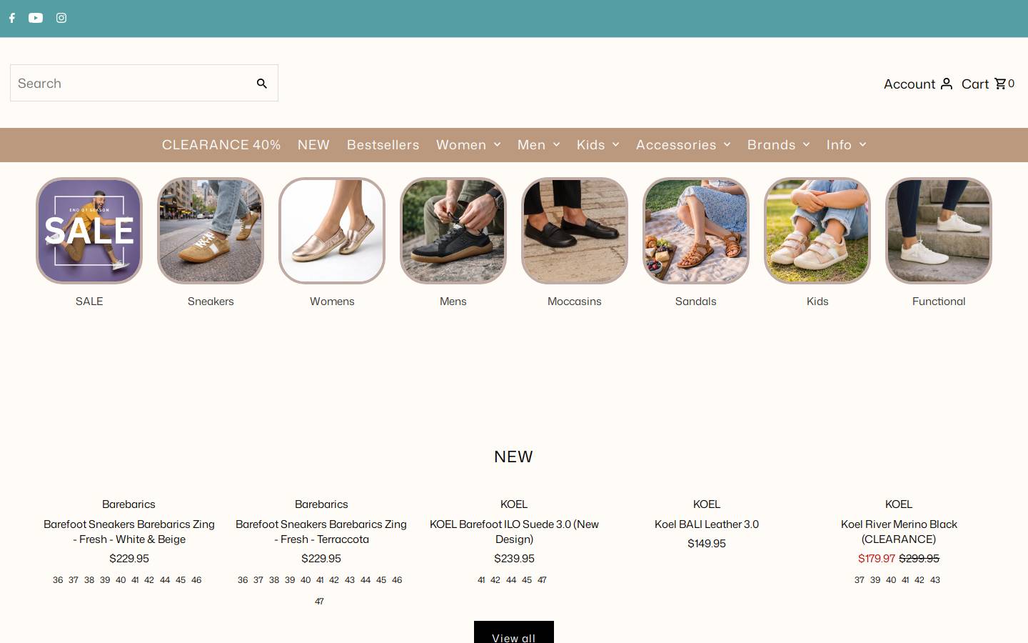 ozbarefoot.com.au homepage screenshot