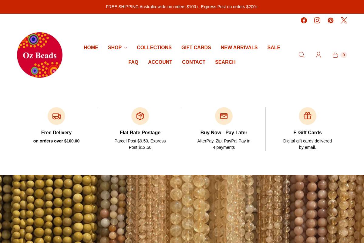 ozbeads.com.au homepage screenshot