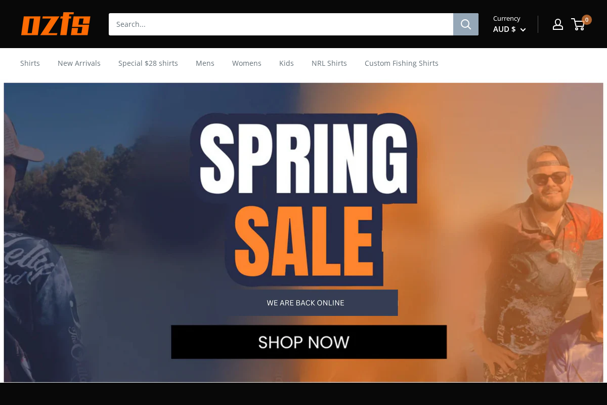 ozfishingshirts.com homepage screenshot