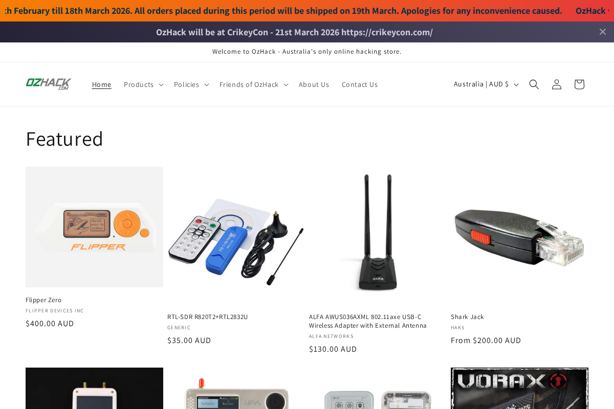 OzHack homepage screenshot