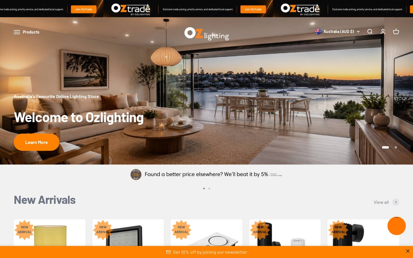 OzLighting homepage screenshot
