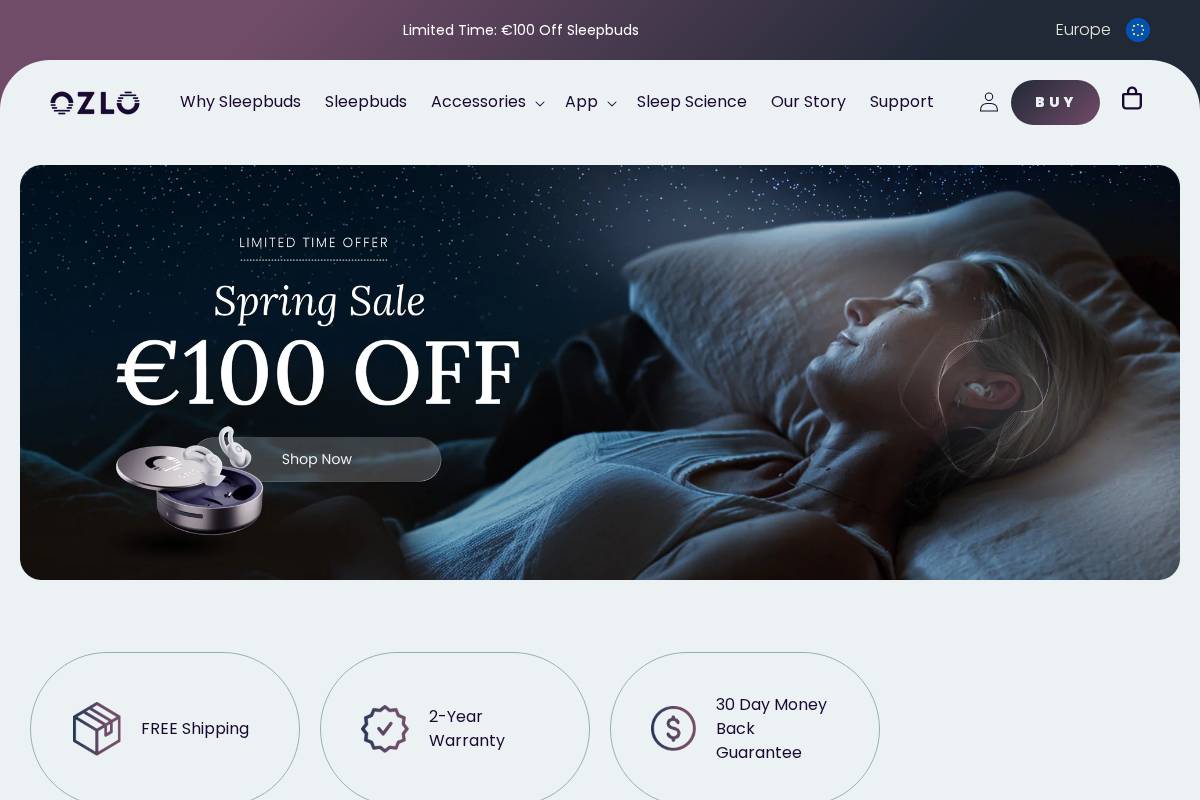 Ozlo Sleep homepage screenshot
