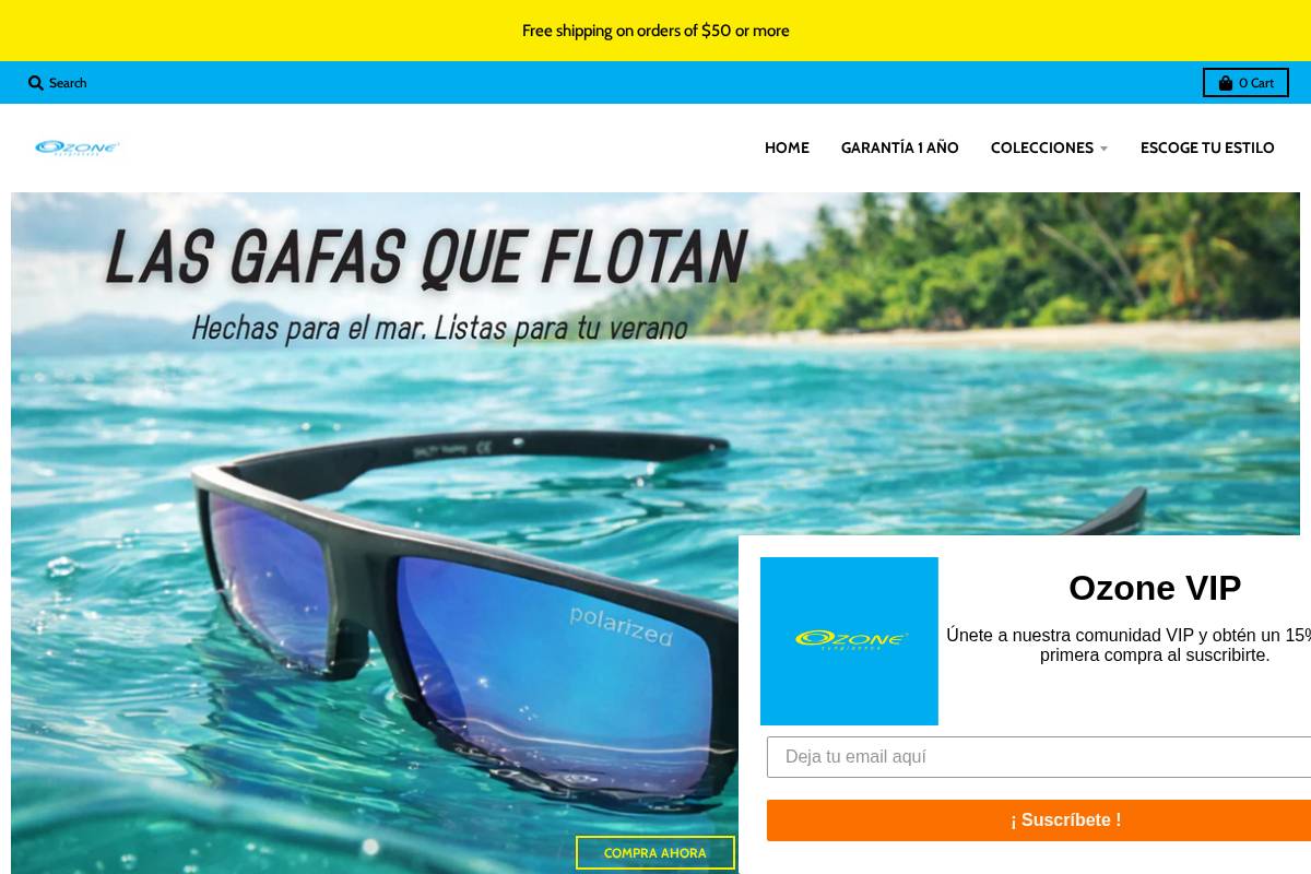 Ozone Sunglasses homepage screenshot