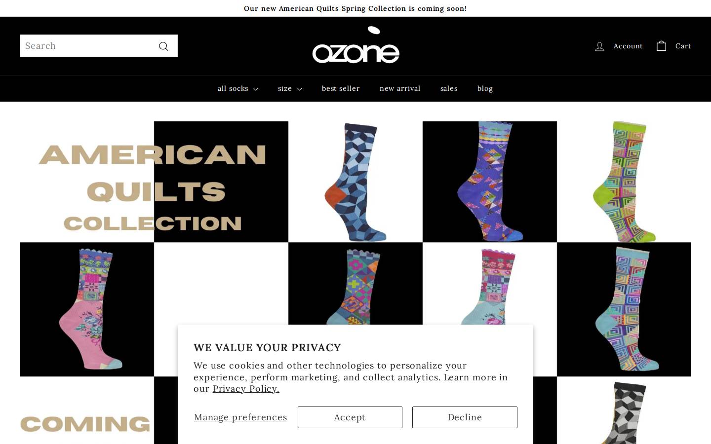 Ozone Socks homepage screenshot