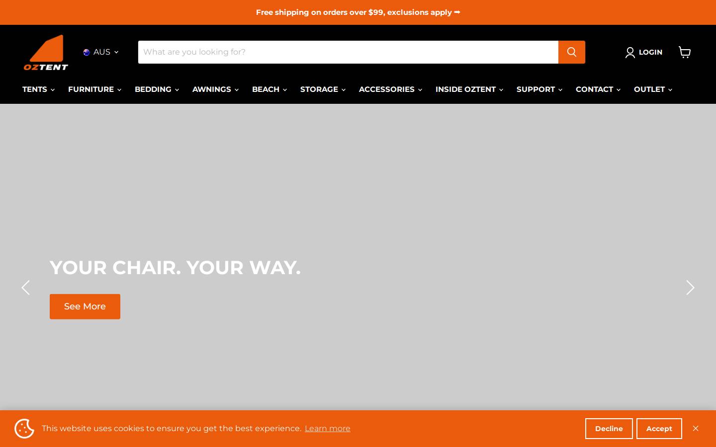 oztent.com.au homepage screenshot