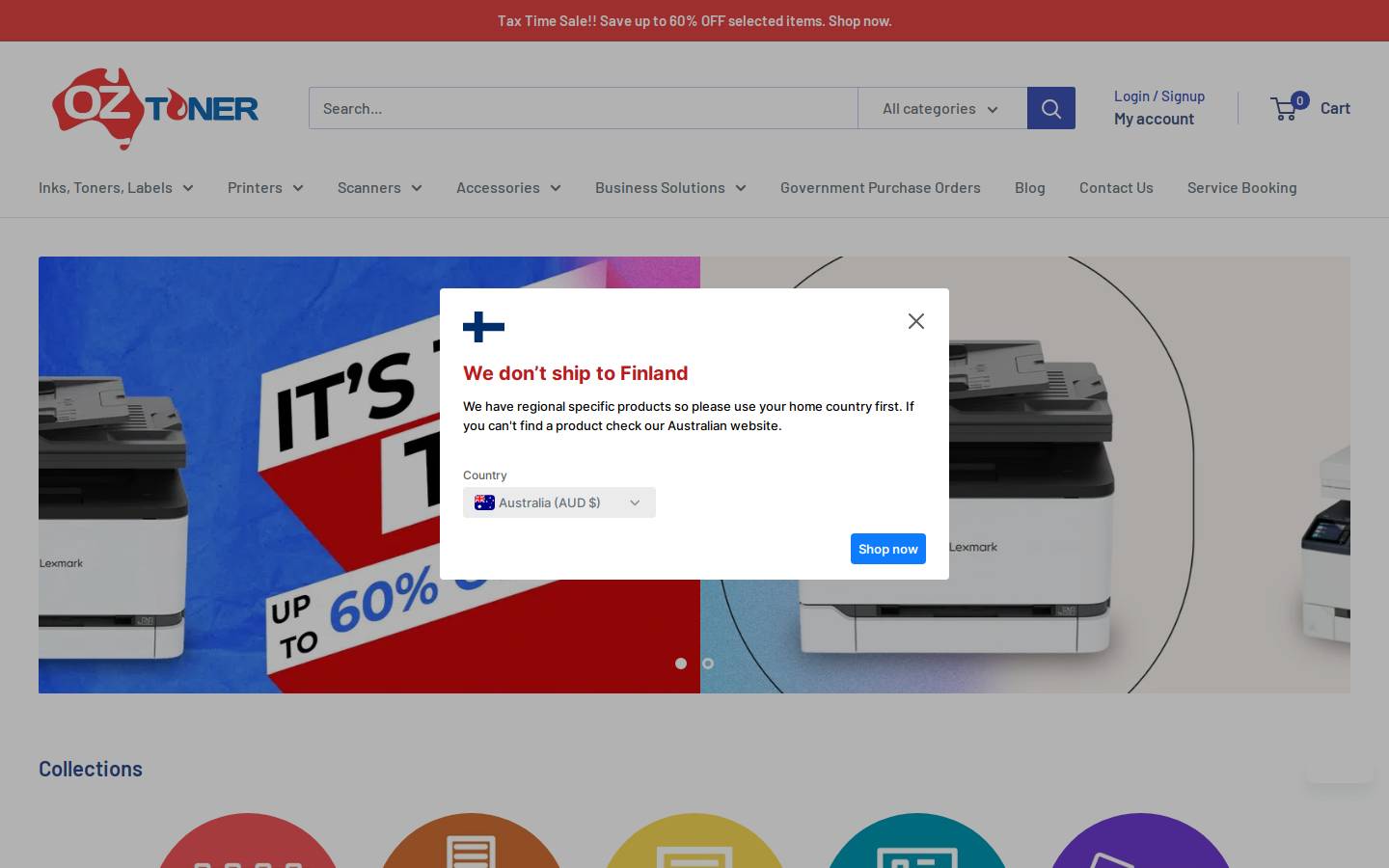 OZ Toner homepage screenshot