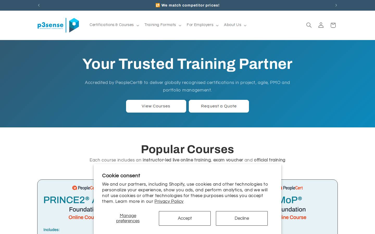 p3sense.com homepage screenshot