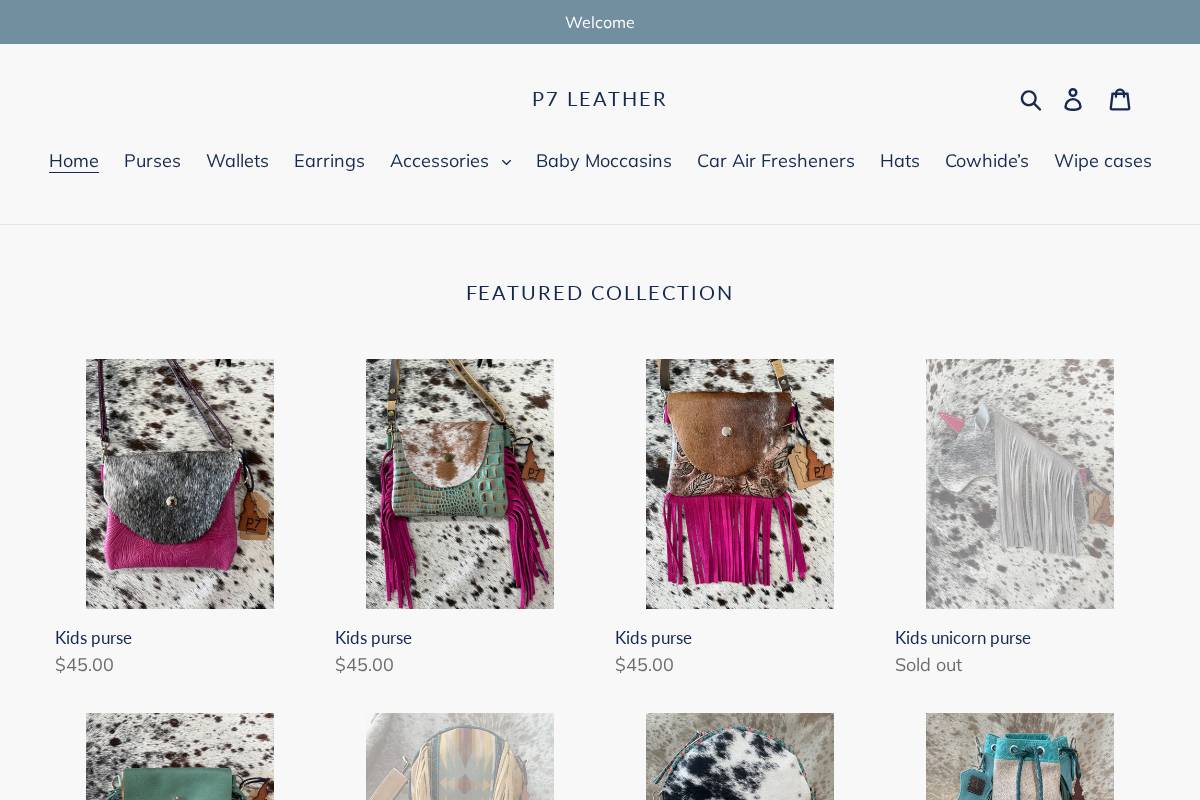 p7leather.com homepage screenshot