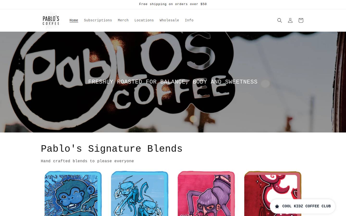 pabloscoffee.com homepage screenshot