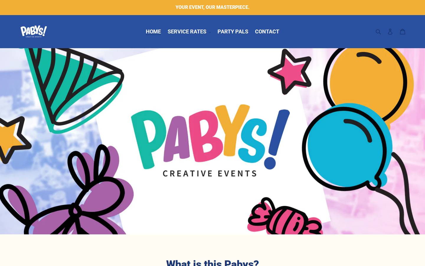 pabyscreativeevents.com homepage screenshot