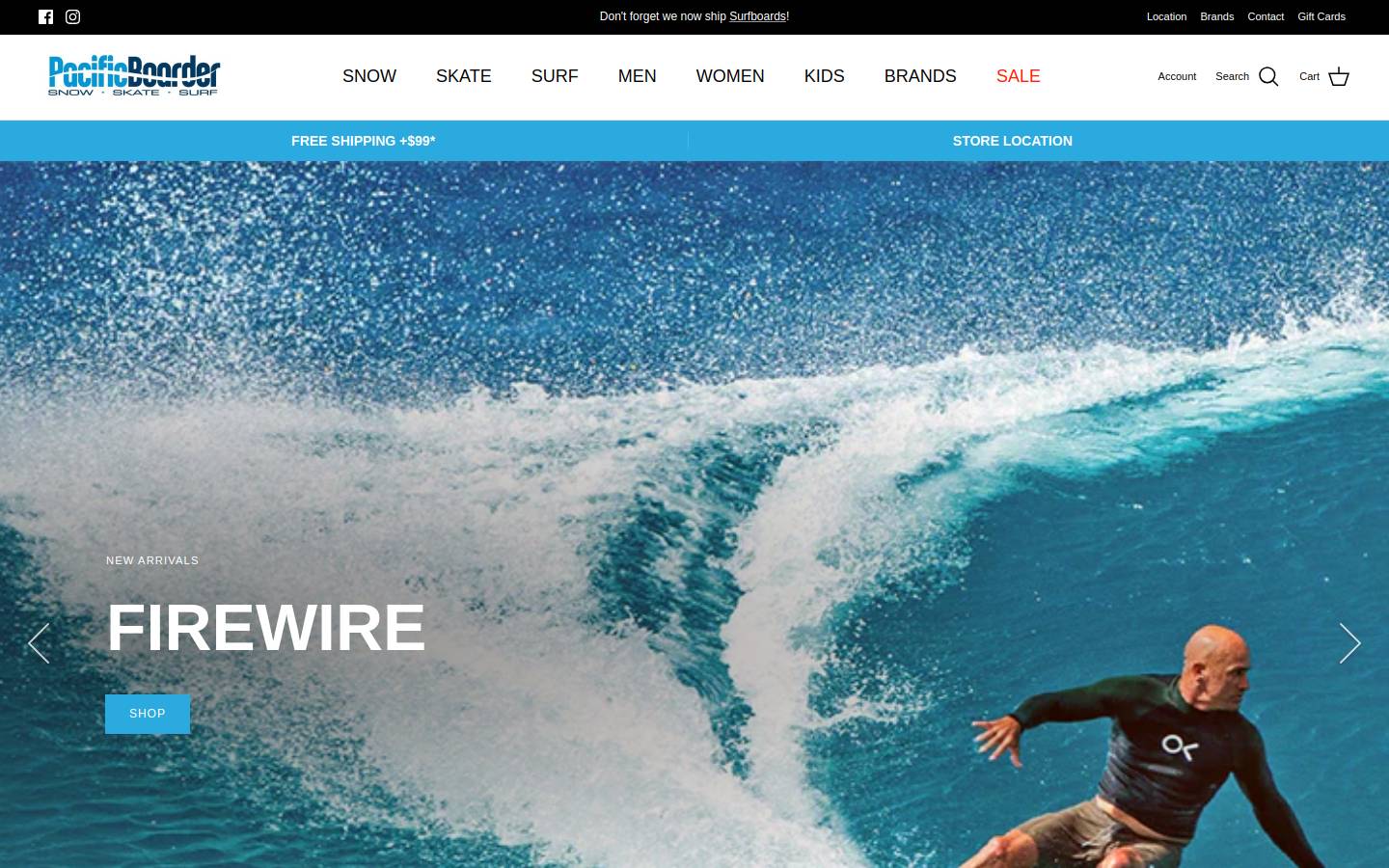 Pacific Boarder homepage screenshot