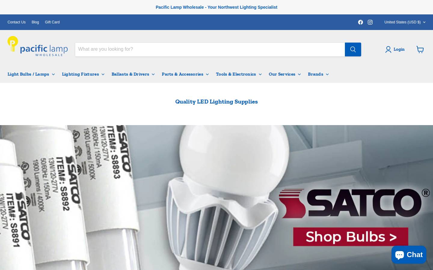 pacificlampandsupply.com homepage screenshot