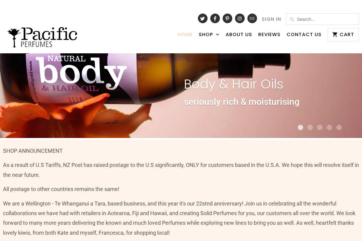 pacificperfumes.co.nz homepage screenshot
