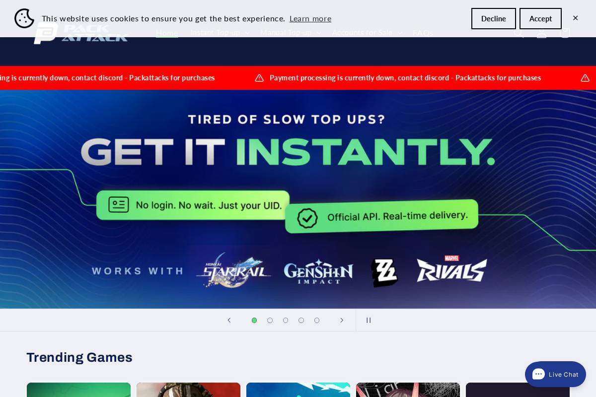 packattackstore.com homepage screenshot