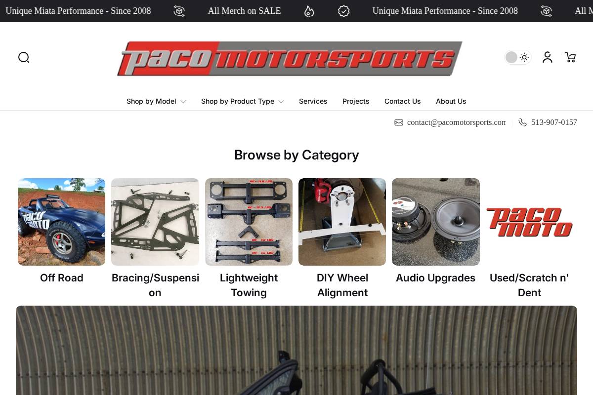 pacomotorsports.com homepage screenshot