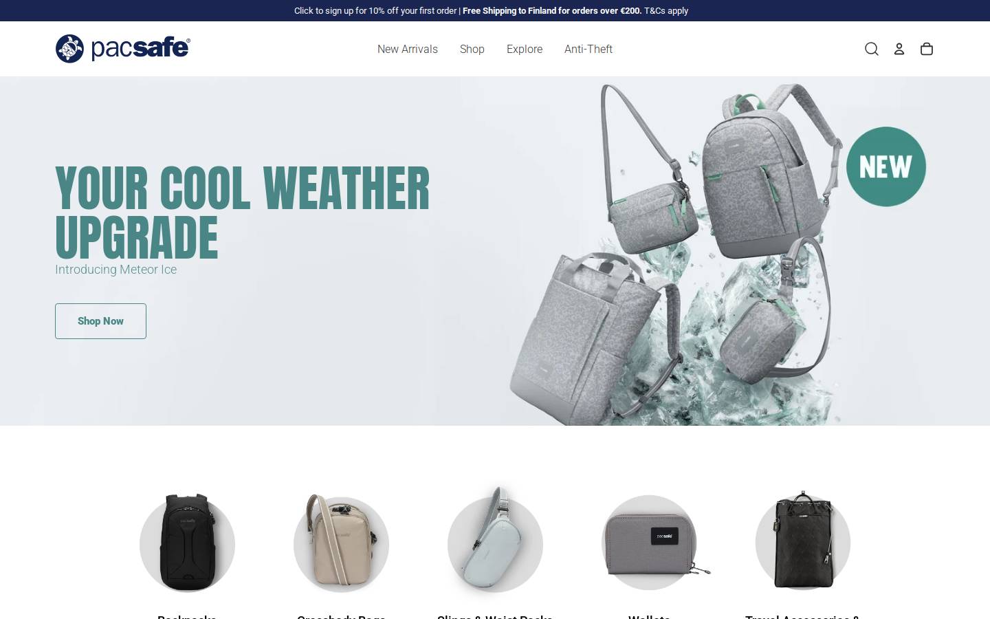 Pacsafe homepage screenshot