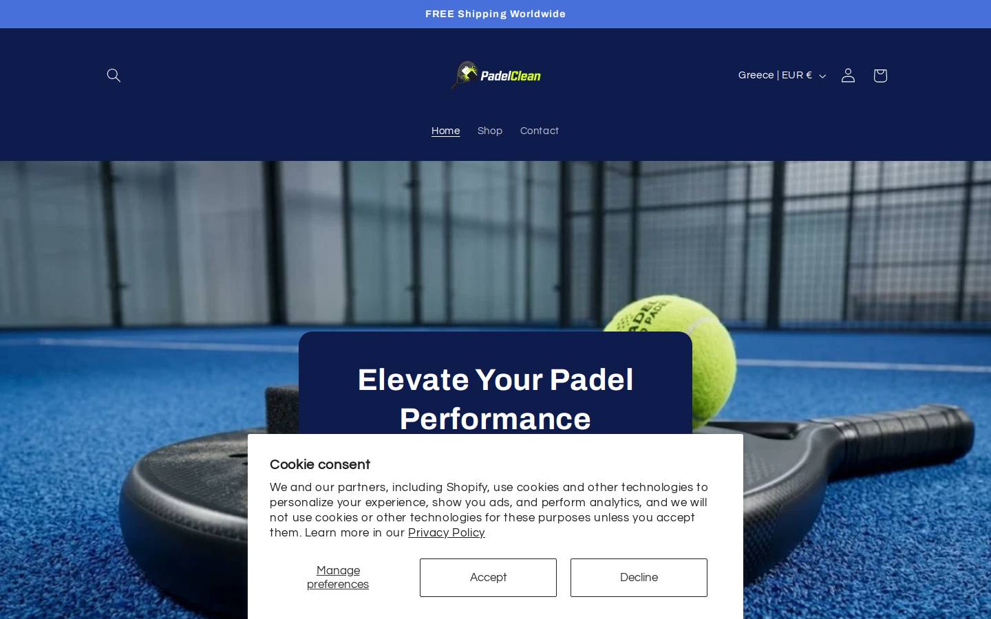 padelcleanstore.com homepage screenshot