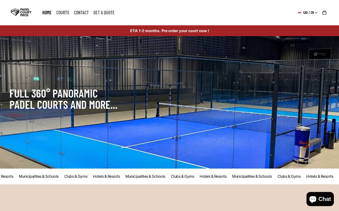 padelcourtpros.com homepage screenshot