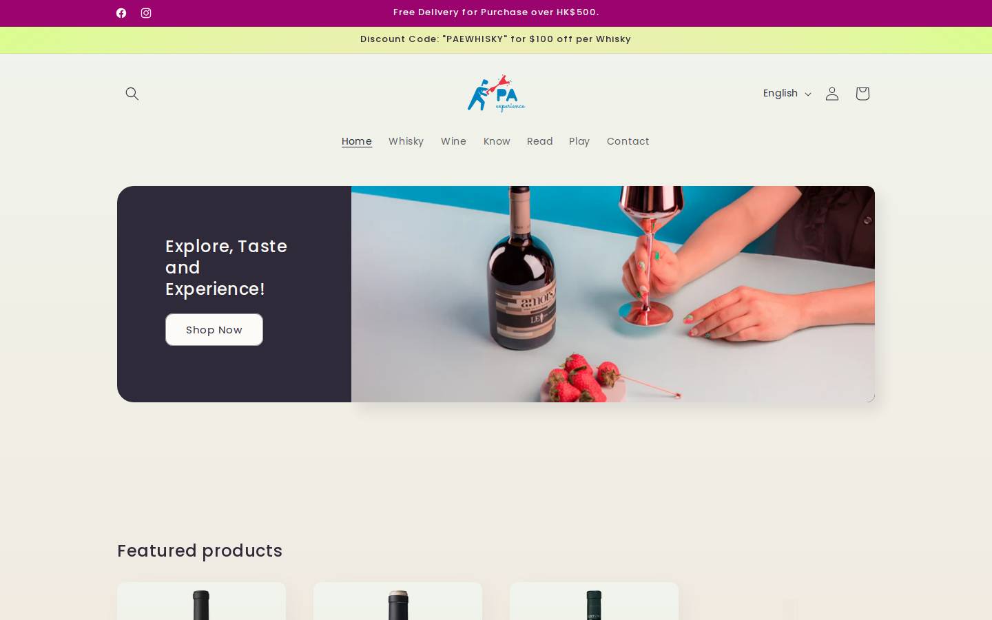 paewine.com homepage screenshot