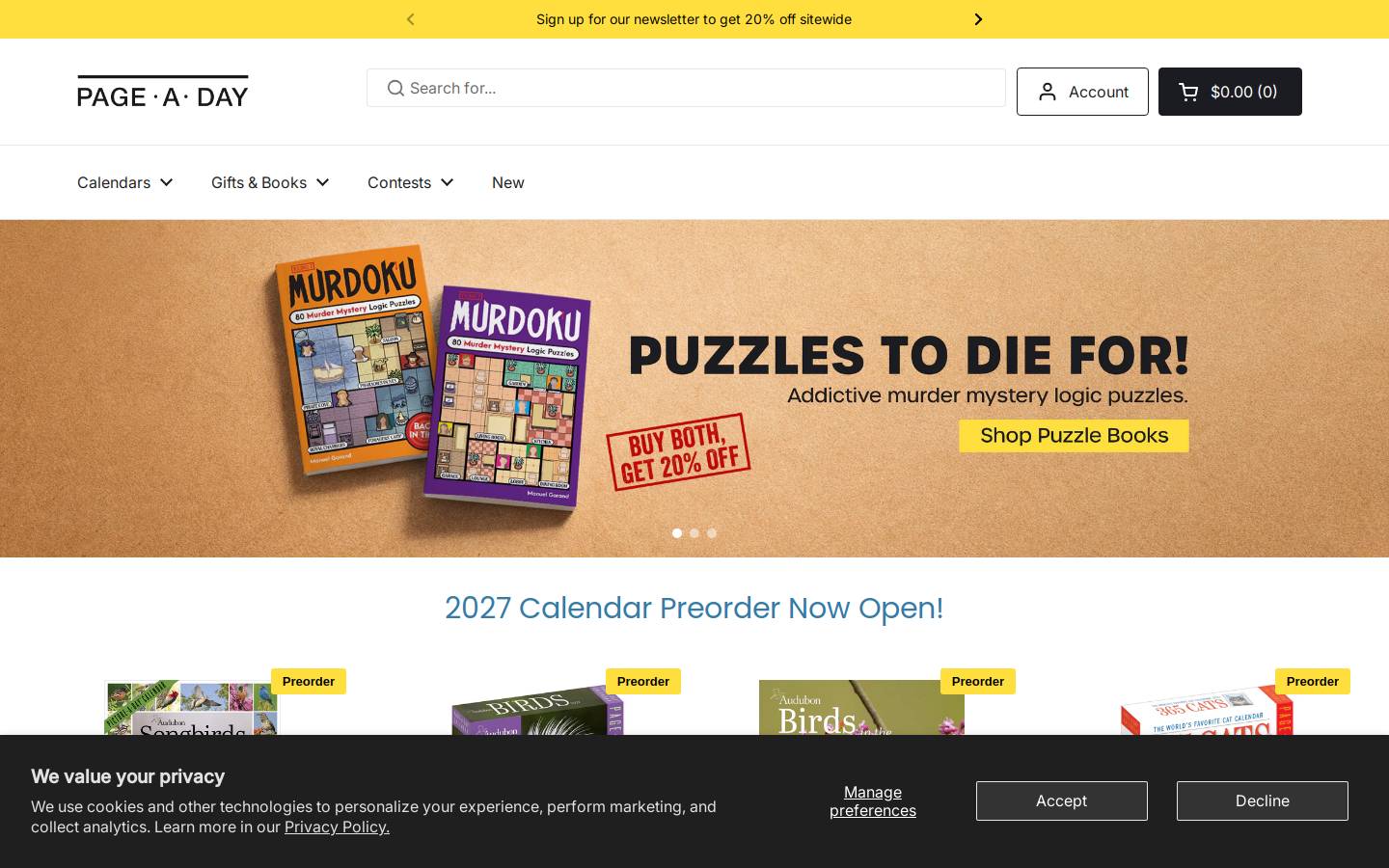 Pageaday.com homepage screenshot